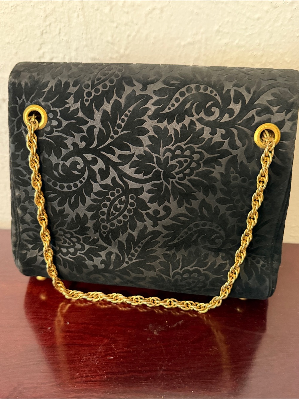👛👛👛BOGOHO👛👛👛VTG Koret Black Floral-Embossed Chain Shoulder Bag - Picture 3 of 16